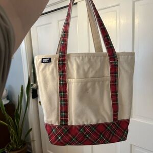 Lands' End Red Plaid Tote Bag